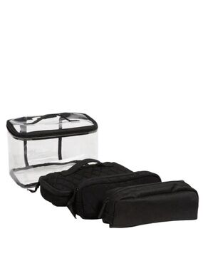 NWT Vera Bradley 4-Piece Travel Cosmetics Case Set with Black Quilted Pouches